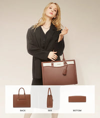 HKM-493011 Leather Laptop Bag Set for 15.6 Inch Devices - Handbag and Messenger Briefcase