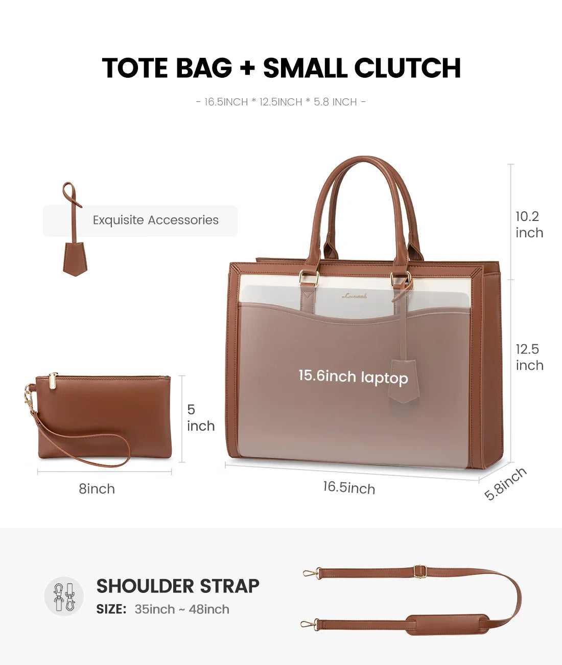 HKM-493011 Leather Laptop Bag Set for 15.6 Inch Devices - Handbag and Messenger Briefcase