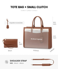 HKM-493011 Leather Laptop Bag Set for 15.6 Inch Devices - Handbag and Messenger Briefcase