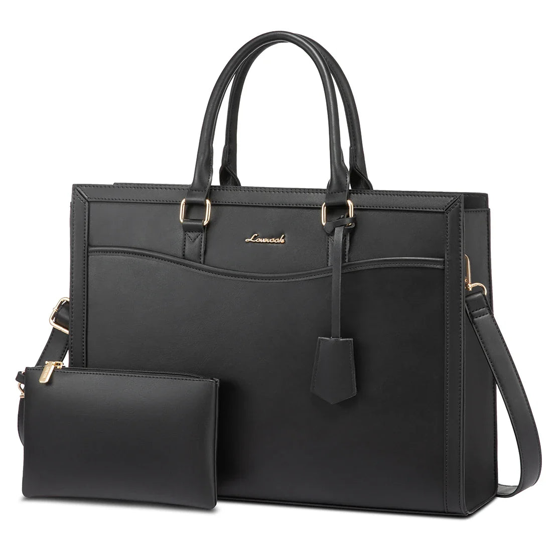 HKM-493011 Leather Laptop Bag Set for 15.6 Inch Devices - Handbag and Messenger Briefcase