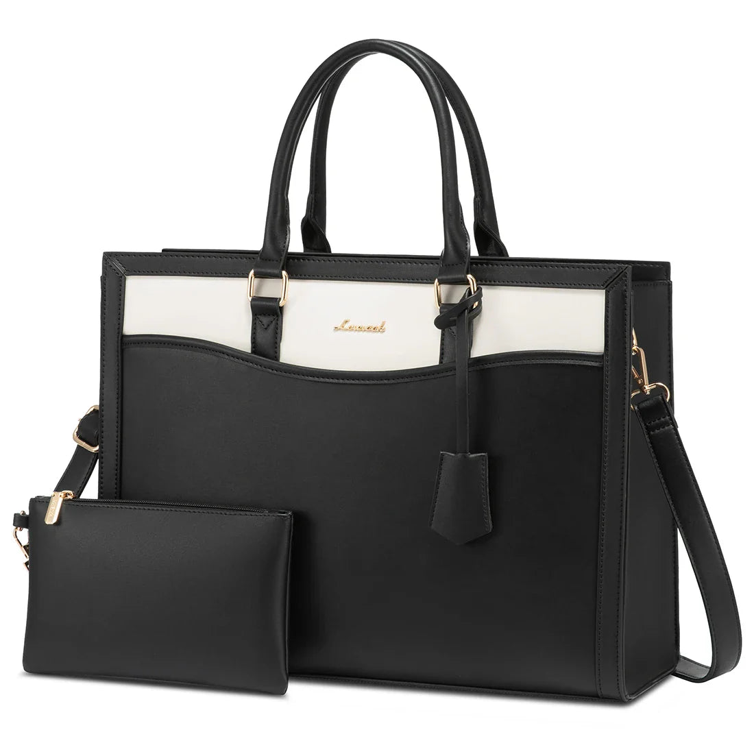 HKM-493011 Leather Laptop Bag Set for 15.6 Inch Devices - Handbag and Messenger Briefcase