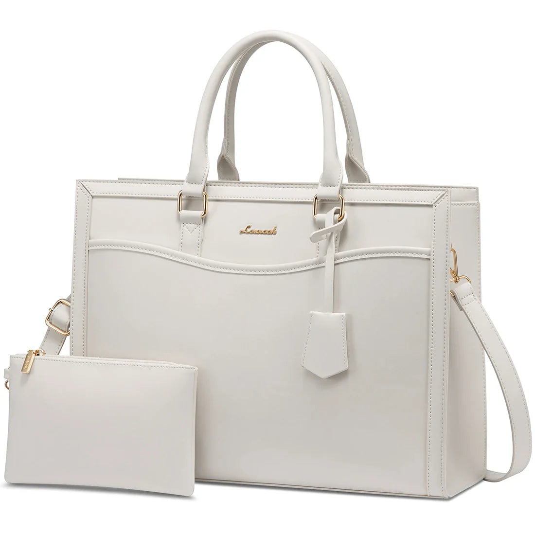 HKM-493011 Leather Laptop Bag Set for 15.6 Inch Devices - Handbag and Messenger Briefcase