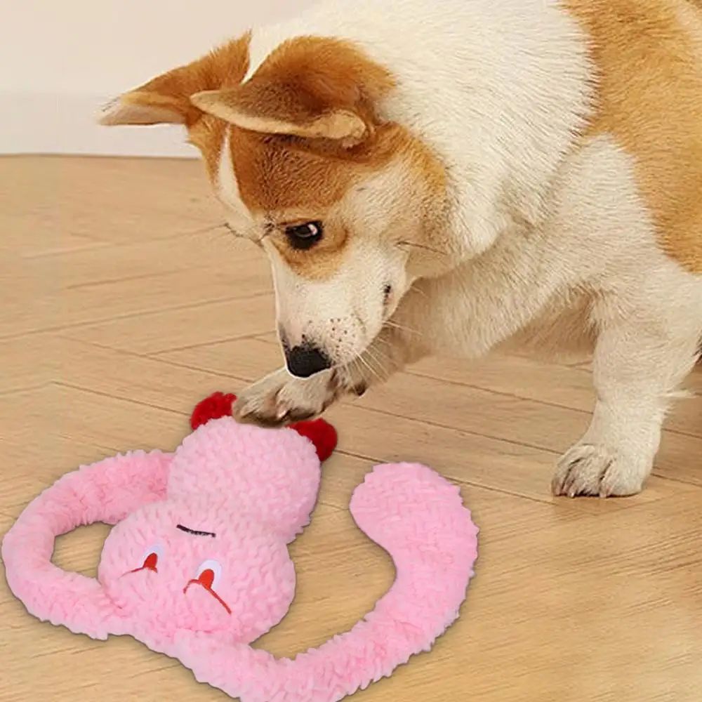 HKM-4931389 Plush Bunny Dog Teething Toy for Medium Small Puppies - Squeaky Chewable Stuffed Animal