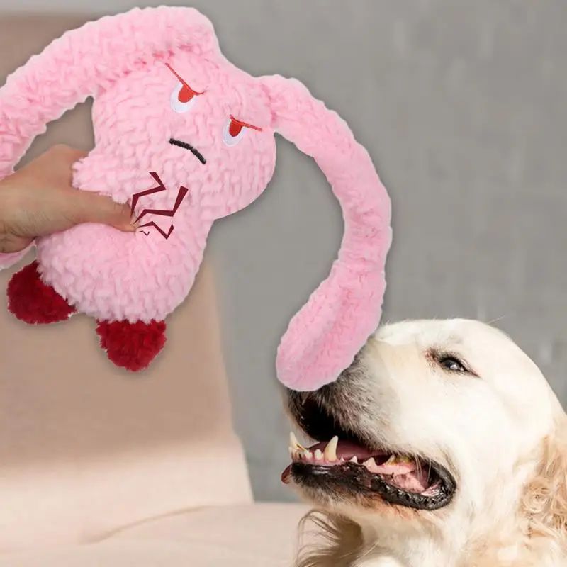 HKM-4931389 Plush Bunny Dog Teething Toy for Medium Small Puppies - Squeaky Chewable Stuffed Animal
