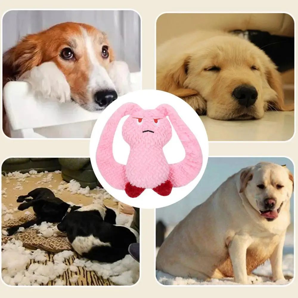 HKM-4931389 Plush Bunny Dog Teething Toy for Medium Small Puppies - Squeaky Chewable Stuffed Animal