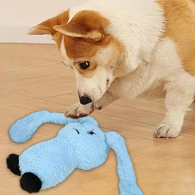 HKM-4931389 Plush Bunny Dog Teething Toy for Medium Small Puppies - Squeaky Chewable Stuffed Animal