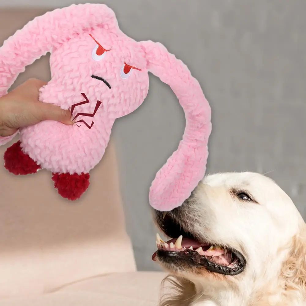 HKM-4931389 Plush Bunny Dog Teething Toy for Medium Small Puppies - Squeaky Chewable Stuffed Animal