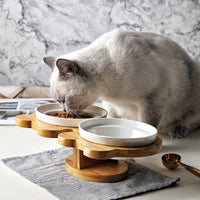 HKM-4931901 Ceramic and Wood Automatic Cat Bowl with Multiple Designs and Two Bowls Included
