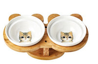 HKM-4931901 Ceramic and Wood Automatic Cat Bowl with Multiple Designs and Two Bowls Included