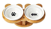 HKM-4931901 Ceramic and Wood Automatic Cat Bowl with Multiple Designs and Two Bowls Included