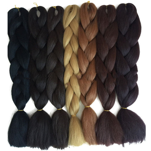 HKM-493203 Jumbo Braiding Hair Crochet Braids for Kids and Women - 24in Straight High Temperature Fiber, Pure Color