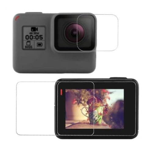 HKM-493203 Tempered Glass Protection Film Compatible with GoPro Hero 5/6/7 - Lens & LCD Screen Protector