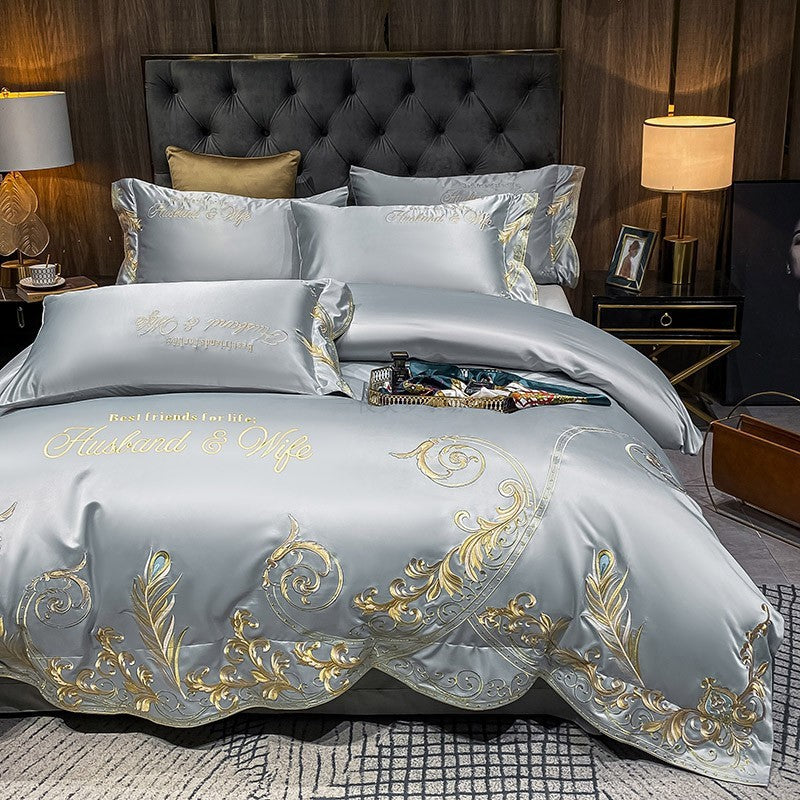 HKM-493395 Ice Silk Cotton Quilt Set - 4-Piece Bedding Set with Jacquard Design, Available in Multiple Sizes