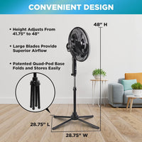 HKM-4934995 16 Inch Electric Oscillating Pedestal Fan with 3 Speed Settings, Adjustable Height and Tilt, Ideal for Home and Office