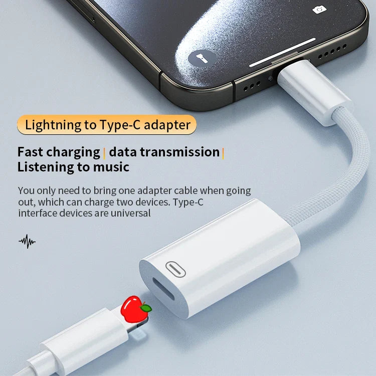 HKM-493523 iPhone 15 8Pin Female to USB C Male Earphone Adapter for Charging and Data Transmission