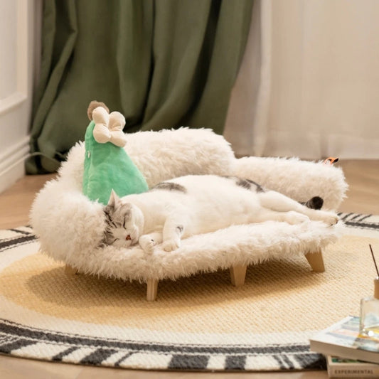 HKM-4936125 Luxury Wooden Pet Bed for Dogs and Cats ¨C Multi-Layer Plywood with Velvet Cushion in Elegant Colors
