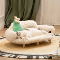 HKM-4936125 Luxury Wooden Pet Bed for Dogs and Cats ¨C Multi-Layer Plywood with Velvet Cushion in Elegant Colors