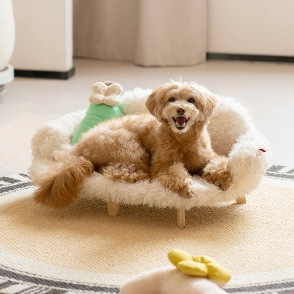 HKM-4936125 Luxury Wooden Pet Bed for Dogs and Cats ¨C Multi-Layer Plywood with Velvet Cushion in Elegant Colors