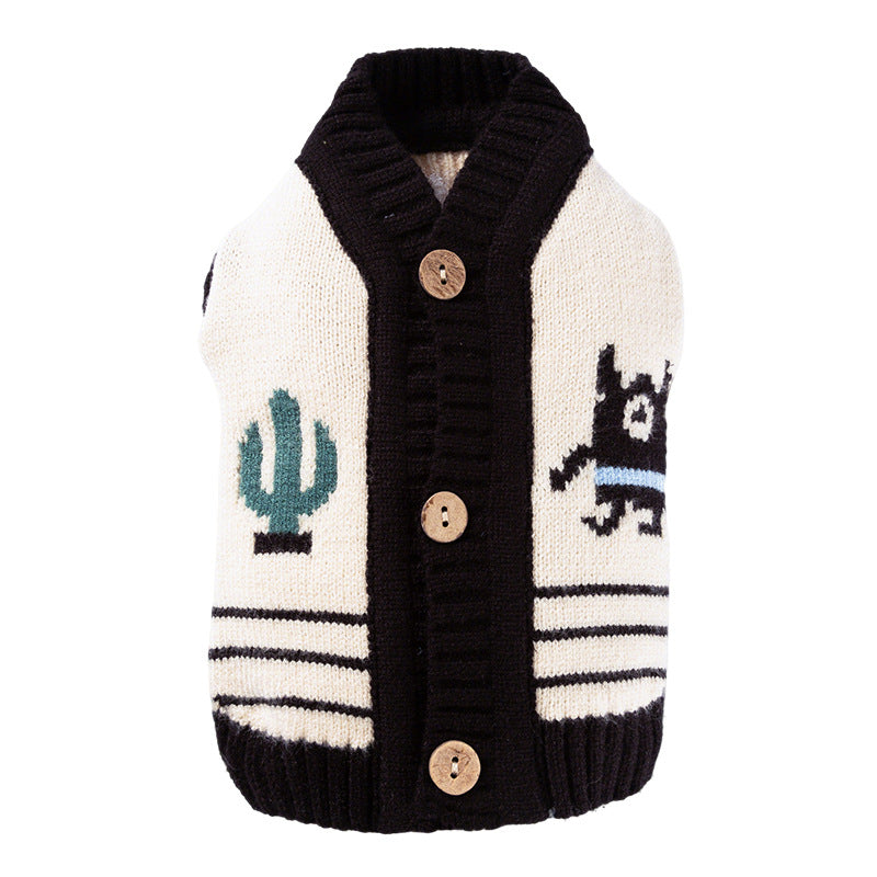 HKM-4936253 Warm Knit Dog Sweater with Monster Pattern for Small to Medium Pets - Cozy and Breathable Cardigan for Fall and Winter
