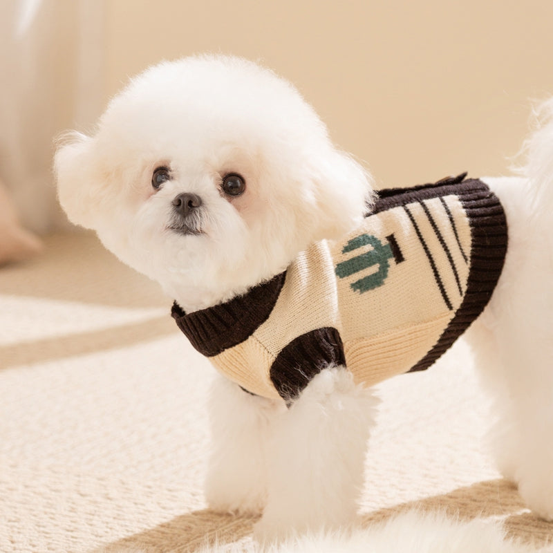 HKM-4936253 Warm Knit Dog Sweater with Monster Pattern for Small to Medium Pets - Cozy and Breathable Cardigan for Fall and Winter
