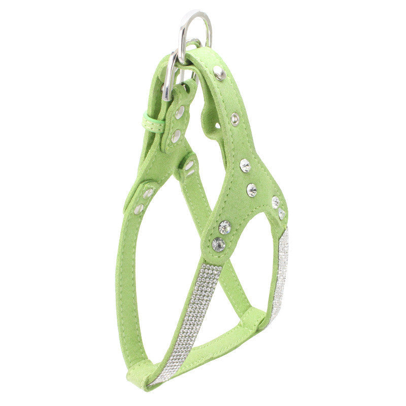 HKM-4936765 Rhinestone Suede Chest Strap for Small to Medium Dogs with Crystal Bone Pendant