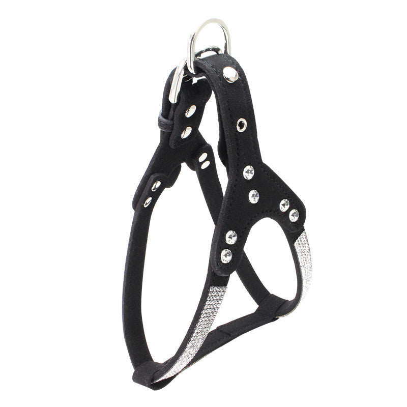 HKM-4936765 Rhinestone Suede Chest Strap for Small to Medium Dogs with Crystal Bone Pendant
