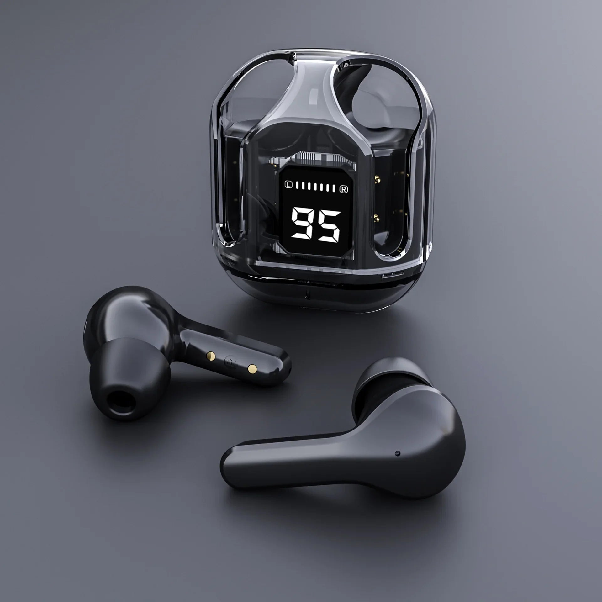 HKM-493779 Wireless Bluetooth In-Ear Headset with LED Display and Transparent Design
