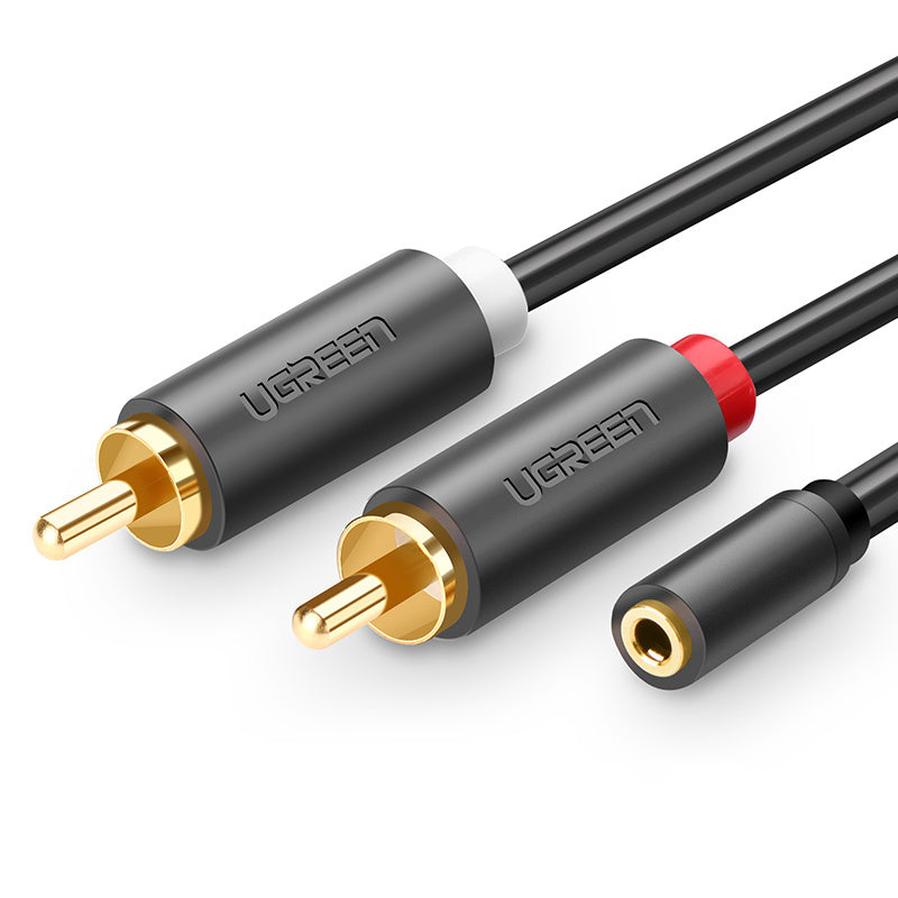HKM-493843 Audio Cable 3.5mm Female to 2 RCA Male with Gold-Plated Connectors, 25cm Length, Tinned Copper Conductor