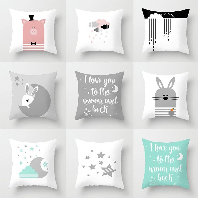 HKM-493907 Star Moon Cartoon Pillowcase - 45x45cm Decorative Cushion Cover