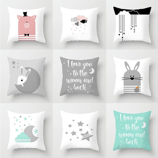 HKM-493907 Star Moon Cartoon Pillowcase - 45x45cm Decorative Cushion Cover