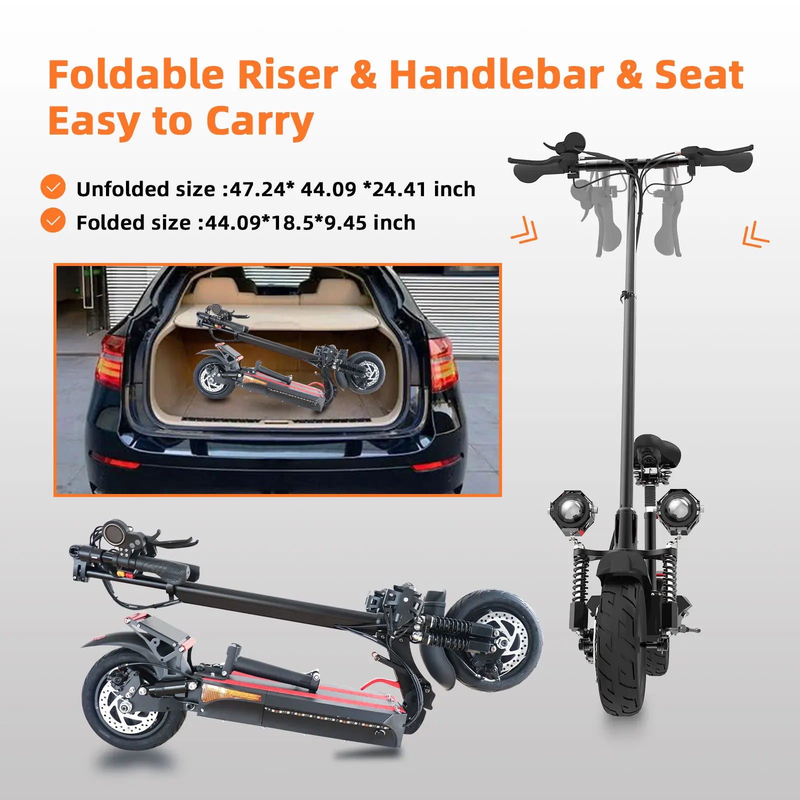 HKM-493971 Dual Motor Electric Scooter, 2400W, 40 Mph, 40 Mile Range, Foldable, Waterproof, for Adults