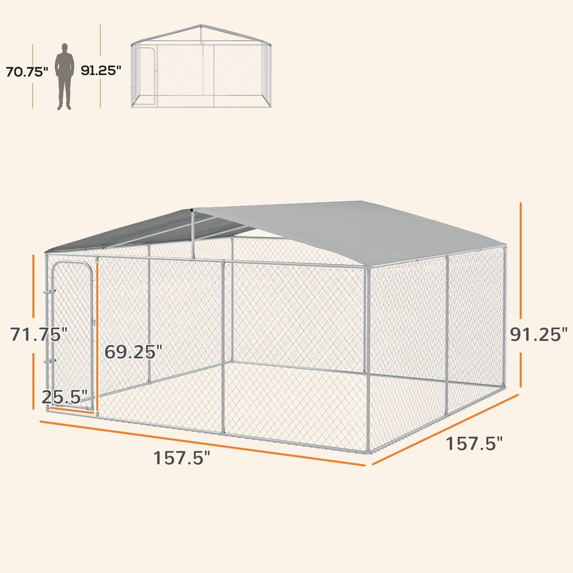 HKM-4941117 Outdoor Dog Kennel Run with Canopy - Spacious 13' x 13' x 7.5' Steel Enclosure for Large Dogs