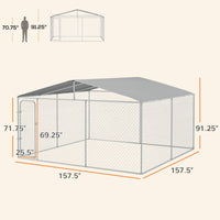 HKM-4941117 Outdoor Dog Kennel Run with Canopy - Spacious 13' x 13' x 7.5' Steel Enclosure for Large Dogs