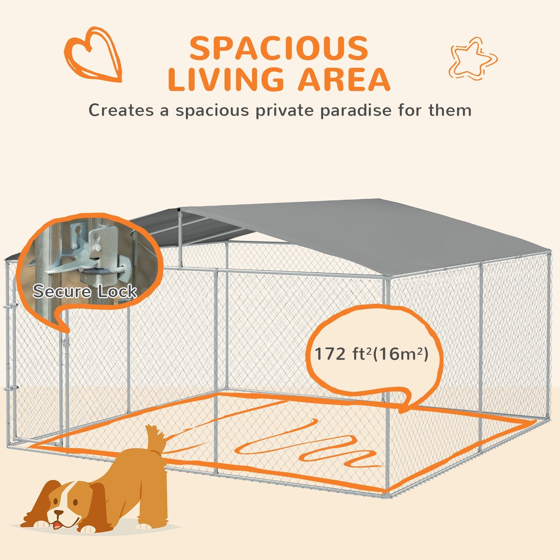 HKM-4941117 Outdoor Dog Kennel Run with Canopy - Spacious 13' x 13' x 7.5' Steel Enclosure for Large Dogs