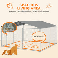 HKM-4941117 Outdoor Dog Kennel Run with Canopy - Spacious 13' x 13' x 7.5' Steel Enclosure for Large Dogs