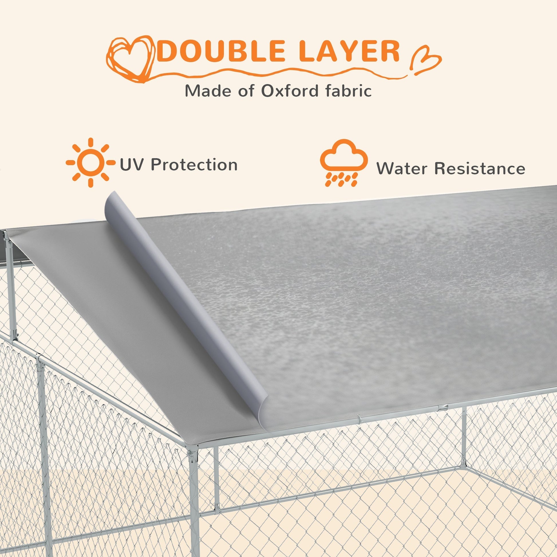 HKM-4941117 Outdoor Dog Kennel Run with Canopy - Spacious 13' x 13' x 7.5' Steel Enclosure for Large Dogs