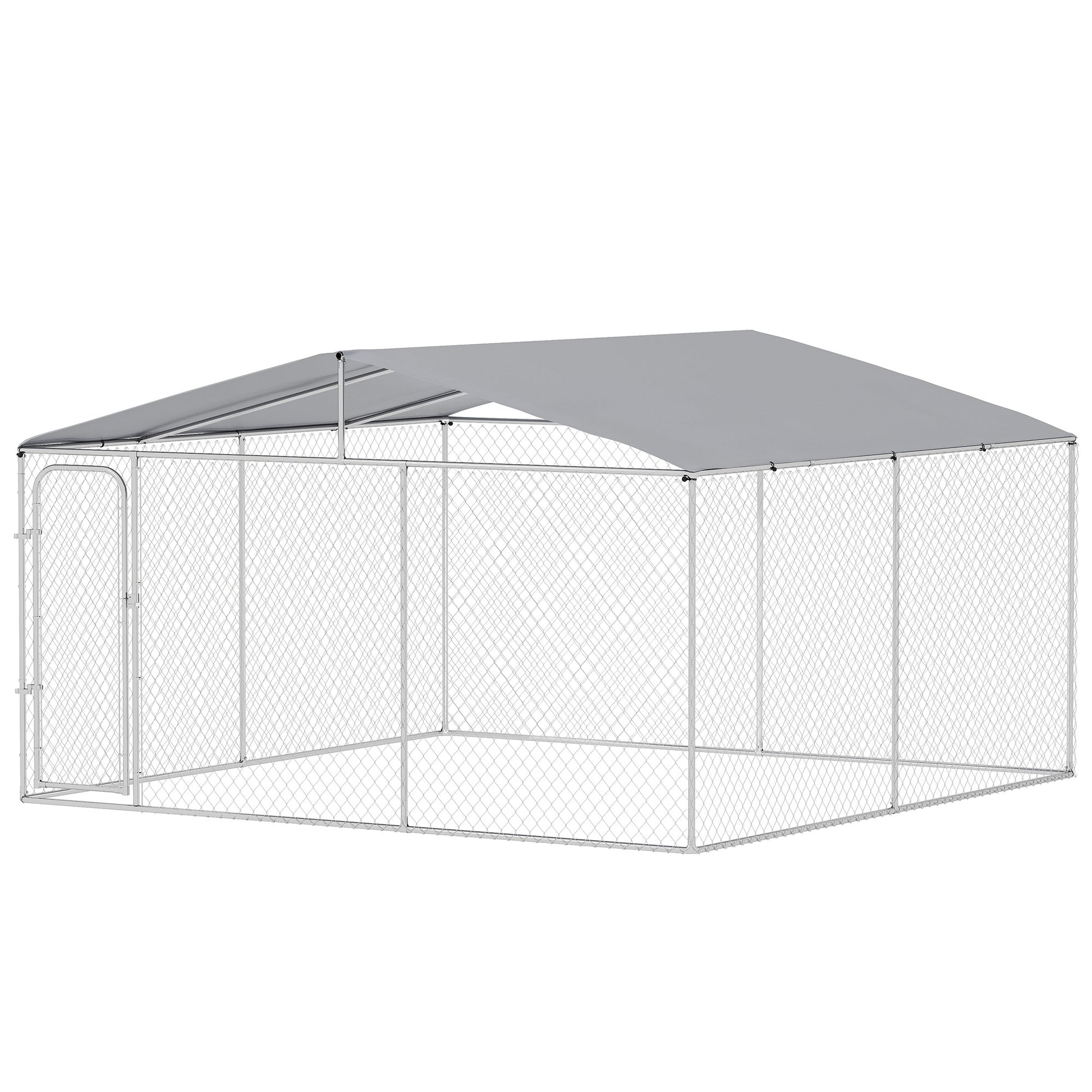 HKM-4941117 Outdoor Dog Kennel Run with Canopy - Spacious 13' x 13' x 7.5' Steel Enclosure for Large Dogs