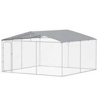 HKM-4941117 Outdoor Dog Kennel Run with Canopy - Spacious 13' x 13' x 7.5' Steel Enclosure for Large Dogs