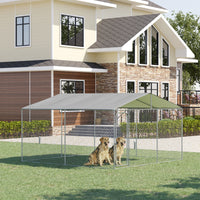 HKM-4941117 Outdoor Dog Kennel Run with Canopy - Spacious 13' x 13' x 7.5' Steel Enclosure for Large Dogs