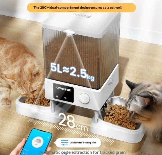HKM-4941245 Smart Automatic Cat Feeder with Dual Bowls and Visual Timer for Portion Control