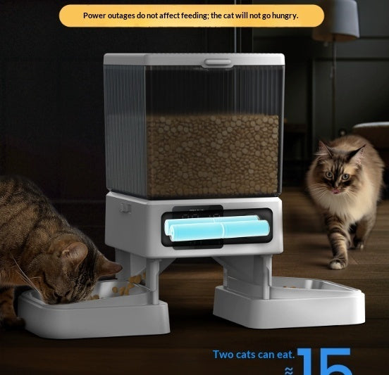 HKM-4941245 Smart Automatic Cat Feeder with Dual Bowls and Visual Timer for Portion Control