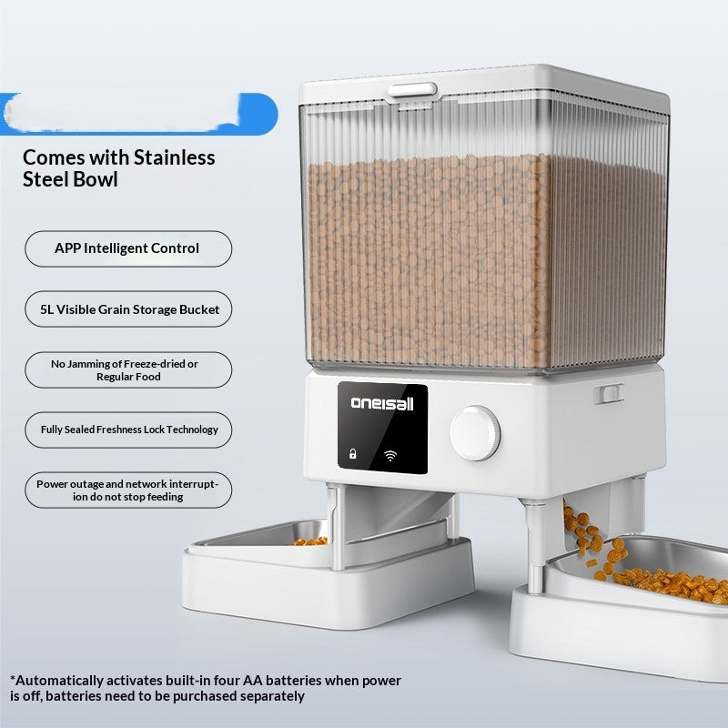 HKM-4941245 Smart Automatic Cat Feeder with Dual Bowls and Visual Timer for Portion Control