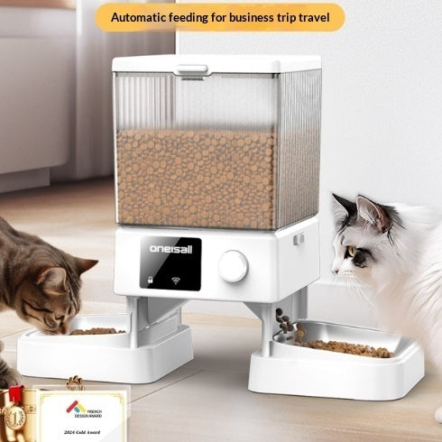 HKM-4941245 Smart Automatic Cat Feeder with Dual Bowls and Visual Timer for Portion Control