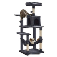 HKM-4941501 Sisal Cat Climbing Frame & Scratching Pole in Dark Gray, Light Gray, Pink, and Light Yellow - 55x45x143cm