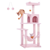 HKM-4941501 Sisal Cat Climbing Frame & Scratching Pole in Dark Gray, Light Gray, Pink, and Light Yellow - 55x45x143cm
