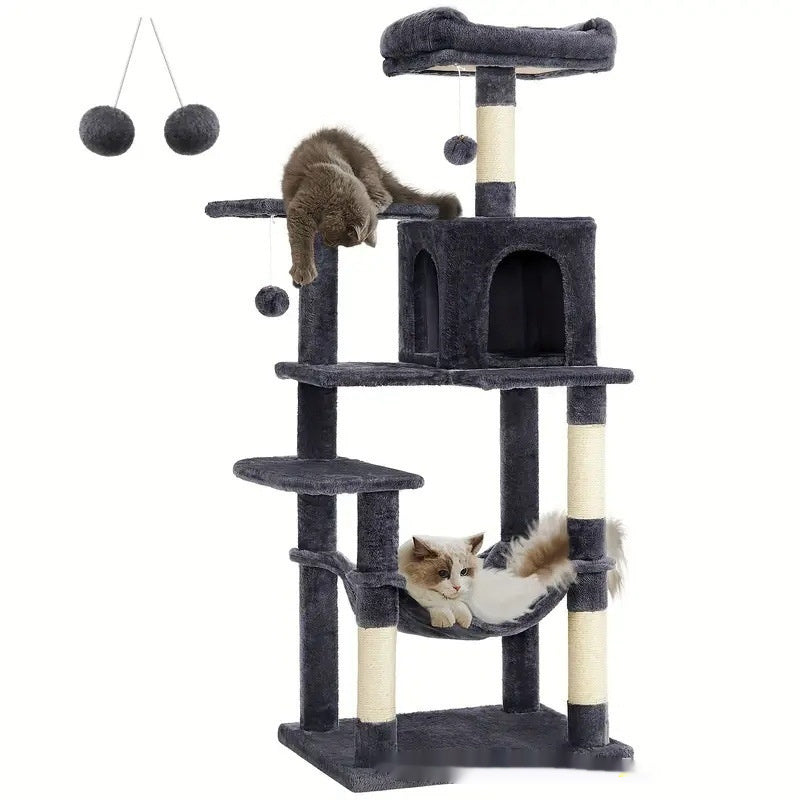 HKM-4941501 Sisal Cat Climbing Frame & Scratching Pole in Dark Gray, Light Gray, Pink, and Light Yellow - 55x45x143cm