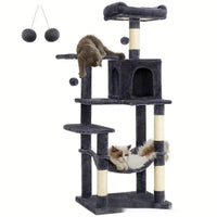 HKM-4941501 Sisal Cat Climbing Frame & Scratching Pole in Dark Gray, Light Gray, Pink, and Light Yellow - 55x45x143cm