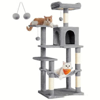HKM-4941501 Sisal Cat Climbing Frame & Scratching Pole in Dark Gray, Light Gray, Pink, and Light Yellow - 55x45x143cm