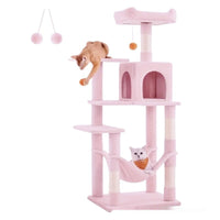 HKM-4941501 Sisal Cat Climbing Frame & Scratching Pole in Dark Gray, Light Gray, Pink, and Light Yellow - 55x45x143cm