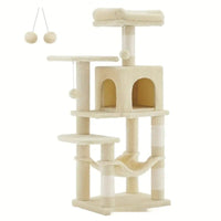 HKM-4941501 Sisal Cat Climbing Frame & Scratching Pole in Dark Gray, Light Gray, Pink, and Light Yellow - 55x45x143cm